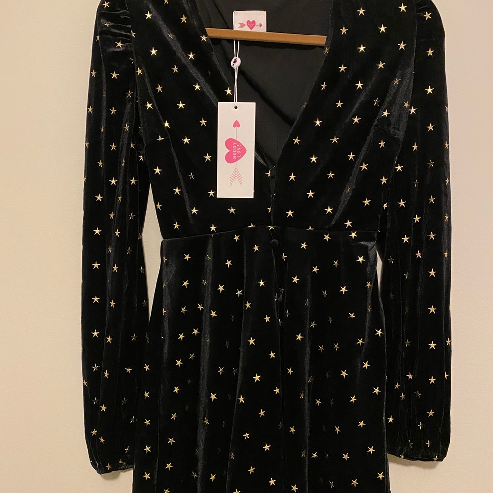 Buddy Love Black Velvet Skater Dress XS